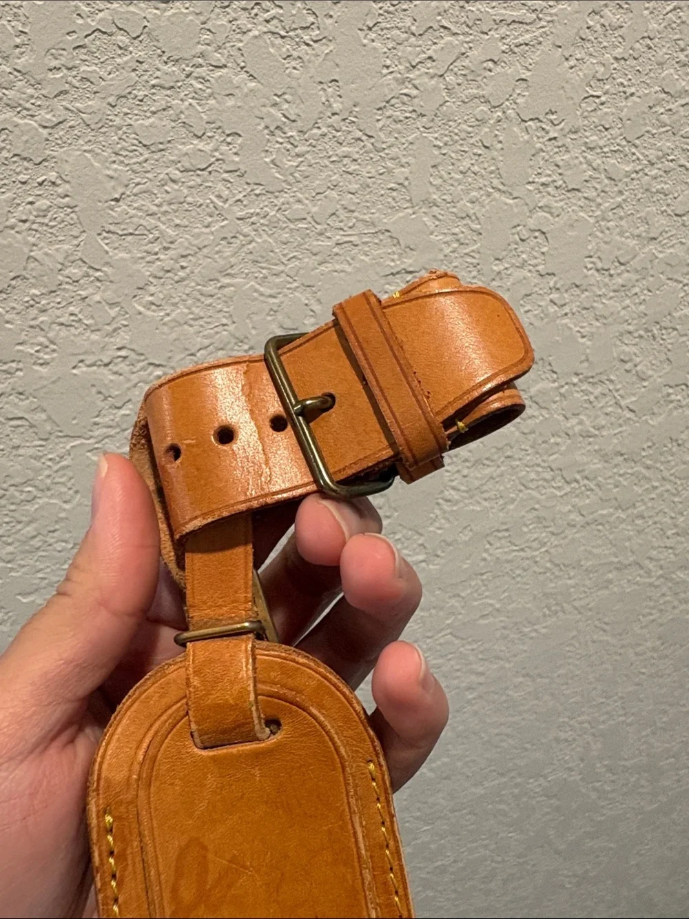 Louis Vuitton Cognac Leather Luggage Tag with Strap